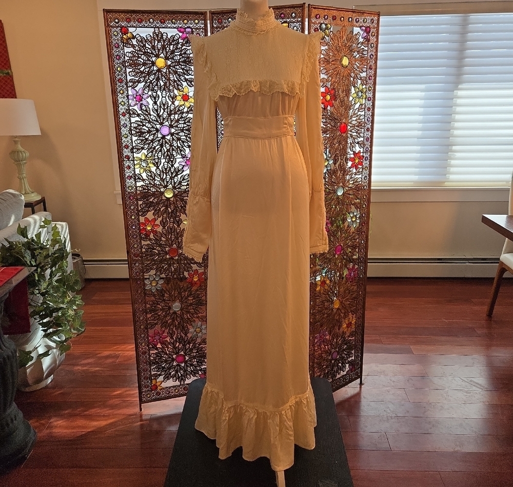VTG 70s Gunne Sax By Jessica Praire Lace Ruffled Wedding Dress Small Medium